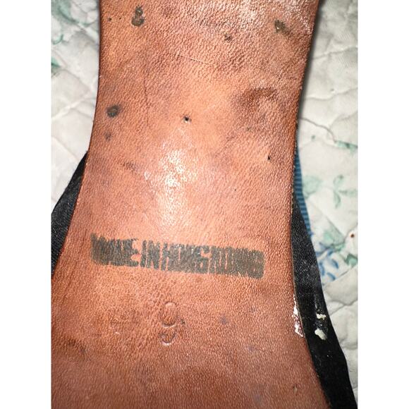 VINTAGE 1930's SHEUNG CHUK CHAI FLORAL EMBROIDERED SILK MULES/SLIDES 2" HEEL - Picture 5 of 9